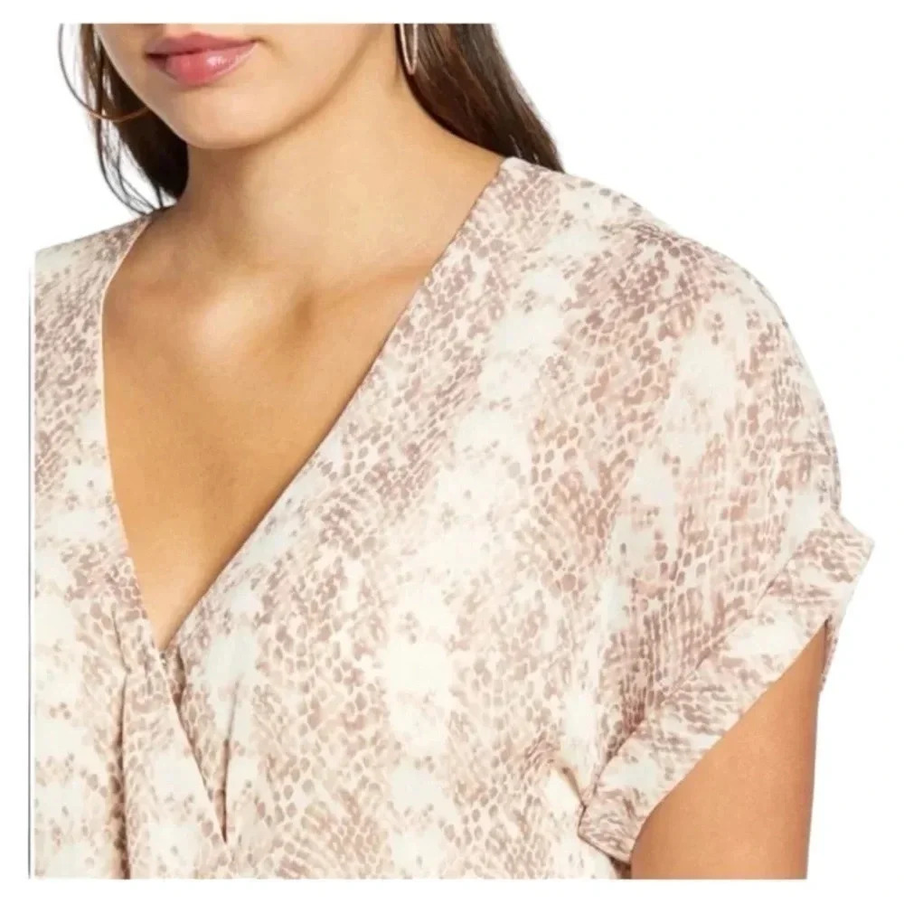 NWT All In Favor blush snakeskin wrap mini dress - Picture 2 of 11